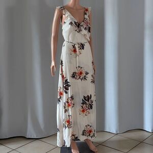 Flowy Tropical Vacation Floral Maxi Wrap Dress Sz S